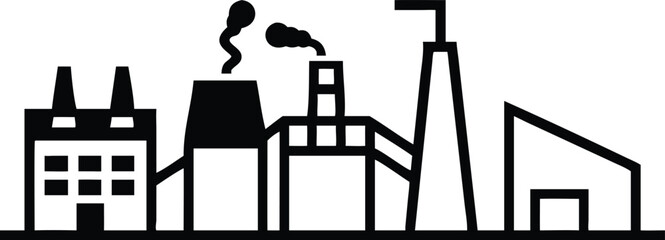 Skyline of Industrial Buildings and Factories - Bold Silhouette Vector Illustration