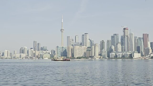 CN Tower Toronto Canada. Beautiful view of downtown Toronto from the lake