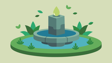 Serene Garden Water Fountain Tranquil Oasis Illustration