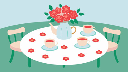 Elegant Tea Party Roses, Teacups, and Tranquil Moments