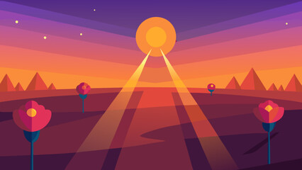 Sunset Desert Landscape Vibrant Hues and Mysterious Pyramids