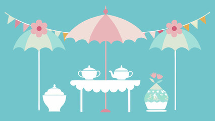 Pastel Tea Party Elegant Umbrella Setting & Festive Decorations