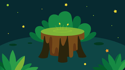 Enchanted Forest Stump A Nighttime Fantasy Illustration