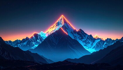Glowing Mountain Peak at Dusk with Colorful Sky and Snow