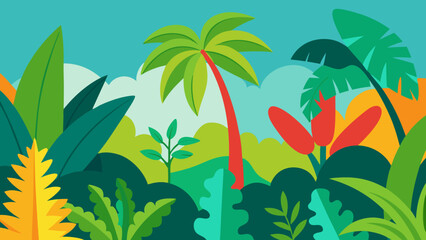 Lush Tropical Paradise Vibrant Jungle Illustration