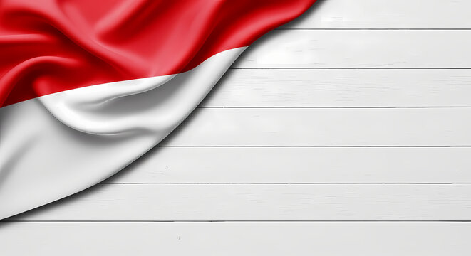 Indonesian Flag Draped on Wooden Surface A Patriotic Image