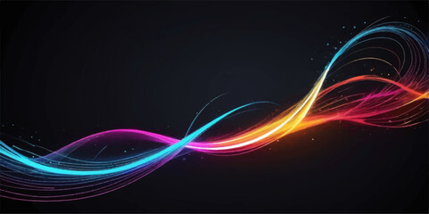 Abstract colourful wave with glowing lines and dynamic curves, illustrating a technological flow pattern