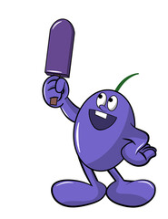Cartoon of a grape holding a grape ice cream