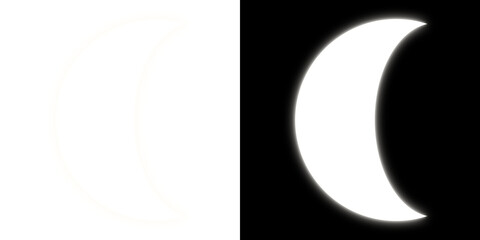 Glowing white crescent moon icon with transparent and black background  © imak