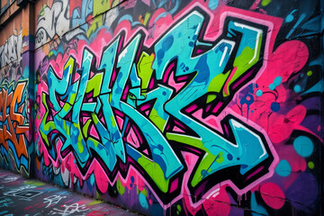 Vibrant Graffiti Art: Bold, Colorful Street Art Mural, Urban Texture, Abstract Design, Energetic Style.