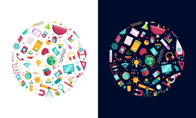 Colorful science education background, Science Doodle background illustration in Circle shape