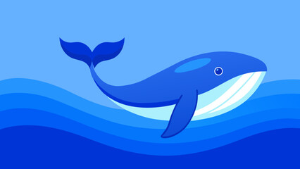 Obraz premium Cute cartoon dolphin swimming in the blue ocean