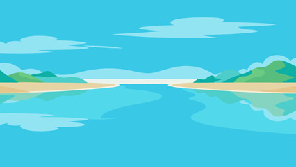 Obraz premium Beautiful serene mountain lake landscape with reflections of blue sky and clouds