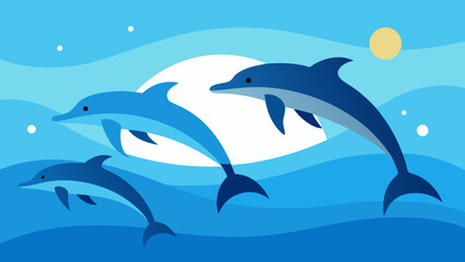 Naklejka premium Oceanic Wonders Three Dolphins Leaping Through the Waves