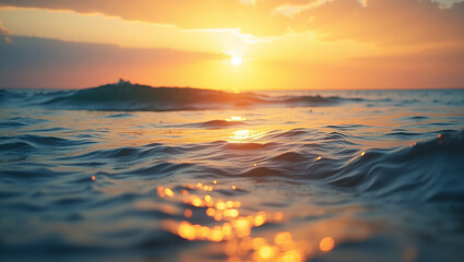 Golden Light of Sunset over the Waves