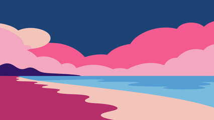 Serene Sunset Beach Pink Sky, Calm Ocean, and Tranquil Sands