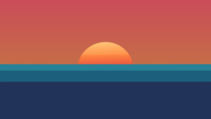 Serene Sunset over Calm Ocean Minimalist Ocean Sunset Illustration