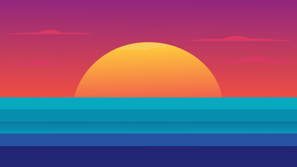 Vibrant Sunset over Calm Ocean A Serene Coastal Scene