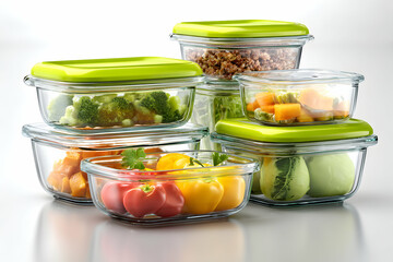 Glass Food Storage Containers Filled With Colorful Fruits Vegetables and Grains