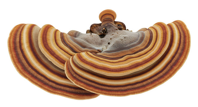 many-colored polypore mushroom, Coriolus versicolor fungus isolated on white
