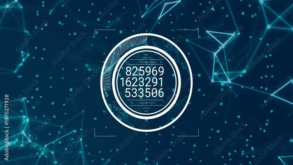 Aufkleber circular grid appearing ring fading while rotating segments updating numbers showing network scan