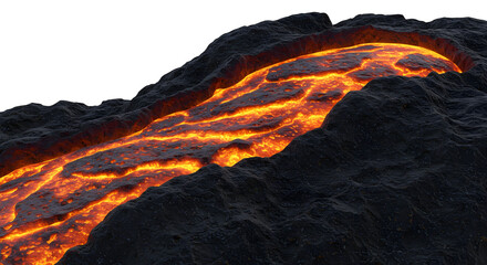 hot lava flow isolated, glowing magma texture, fiery volcanic element on white or transparent background, high quality PNG
