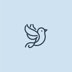 Creative bird logo in elegant and minimalist line art style.