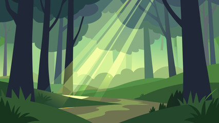 Sunlit Forest Path A Serene Nature Illustration