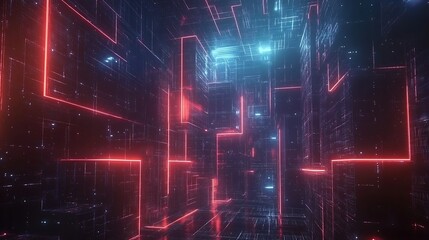 Cybernetic tunnel glowing neon lines