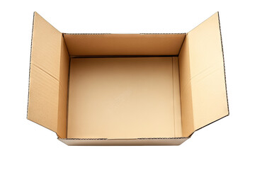 An Open Cardboard Box With The Flaps Folded Back Revealing An Empty Interior The Box Is Isolated On A Transparent Background