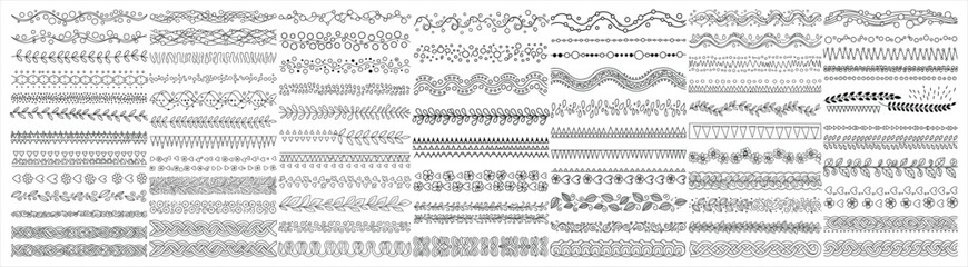 Mega Set of Hand-Drawn Vector Decorative Borders and Text Dividers - Doodle Line Ornaments Collection
