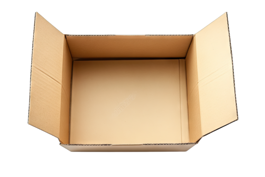 An Open Cardboard Box With The Flaps Folded Back Revealing An Empty Interior The Box Is Isolated On A Transparent Background