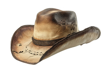 A Vintage Brown Leather Cowboy Hat With A Distressed Look And Intricate Stitching Detail On The Brim Isolated On A Transparent Background