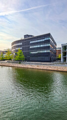 Vertical shot of modern architecture along the waterfront in Malmo, Sweden
