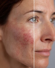 The cheek area is very red Before and looks significantly stronger in After. The redness has faded, and the skin is more even.