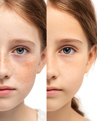 The baby's skin has peeling or dry spots before using the product, and looks more hydrated in the after photo, using soft lighting and a white background.