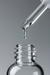 AI Generative. Clear Dropper Dispensing Liquid from Glass Bottle - Skincare or Science Concept. 2