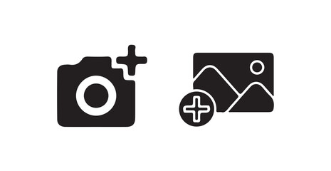 Add Picture icon set vector art, Digital Camera with Plus Icon, Bold Add Photo Symbol, vector illustration eps 10.