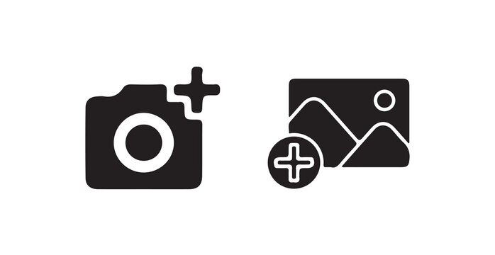 Add Picture icon set vector art, Digital Camera with Plus Icon, Bold Add Photo Symbol, vector illustration eps 10.