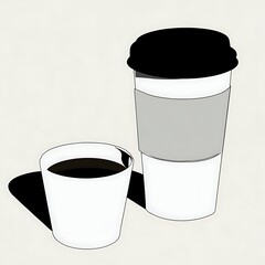 Two coffee cups, one small and one large, in a simple, stylized design.