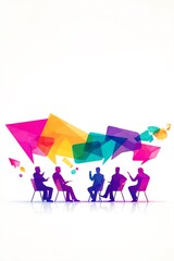 Colorful silhouettes of people in discussion.