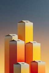 Fruit juice boxes are stacked vertically like game blocks, with a gradient from light to dark, without any text, looking modern and minimalist.