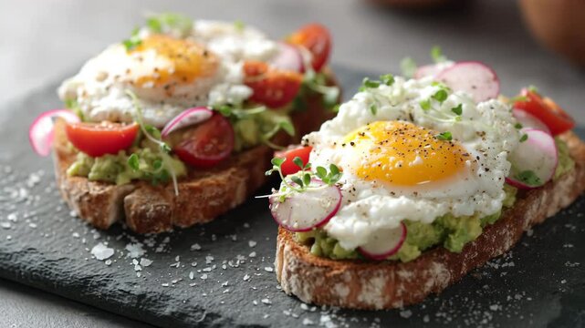 bruschetta with tomato and cheese, egg benedict