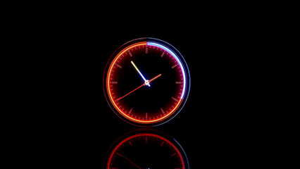 Vibrant neon clock illuminates dark space