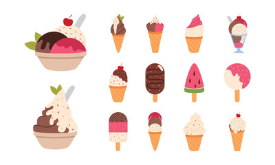 Set of cute cartoon ice creams . Collection of ice cream and dessert