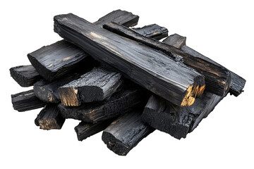 A Pile Of Black Charred Wooden Logs Isolated On A Transparent Background The Logs Are Arranged In A Random But Aesthetically Pleasing Manner