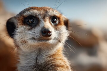 A Close-Up Portrait of a Curious Meerkat