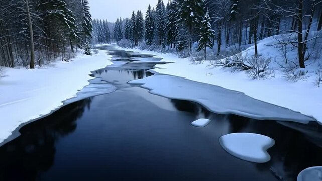 Winter Wonderland: Serene River Frozen in Time
