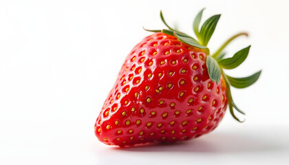 Single vibrant red strawberry. Represents healthy fruit, summer berries, or natural sweetness. Juicy and appealing.

