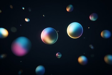 Abstract iridescent spheres against a dark background.